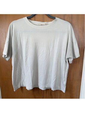 Christian Siriano Womens L Cropped Crewneck T Shirt Pima Cotton Ivory Basic